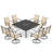 9 Piece Patio Dining Set, Outdoor Dining Table And Chairs Set For 8, 8 Swivel Chairs, 1 Iron Square Table With Adjustable Umbrella Hole, Patio Furniture Set For Deck, Backyard, Lawn, Poolside, Brown/gray/blue-109334043