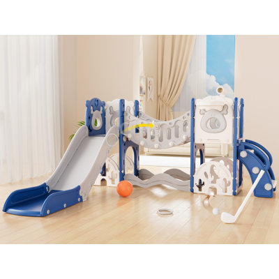 11 In 1 Toddler Slide With Climbing Bridge And Golf Set For Kids Age 1-3