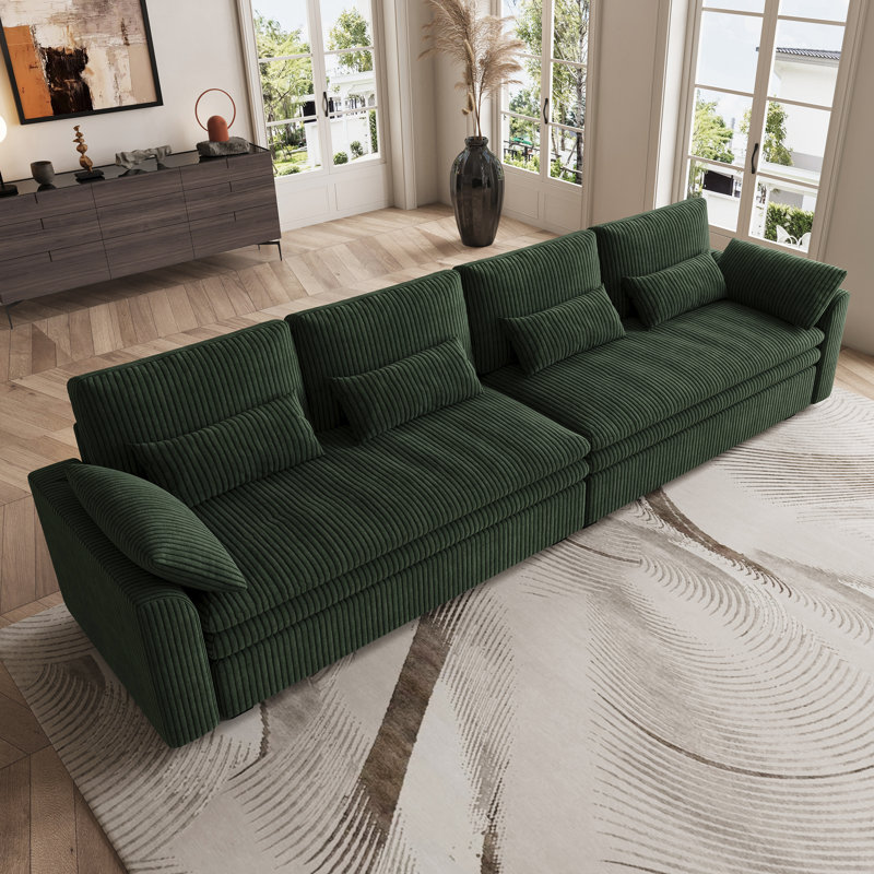 Canapé modulaire rembourré 4 places Corduroy, Vert