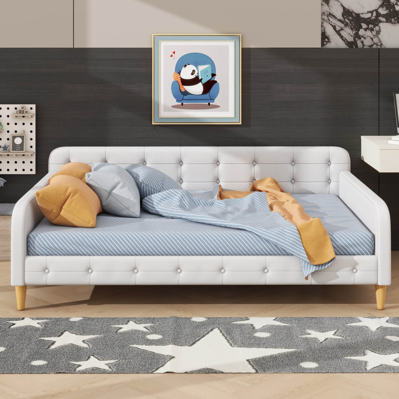 Leg-Supported, Fabric-Covered Daybed, Beige, Full