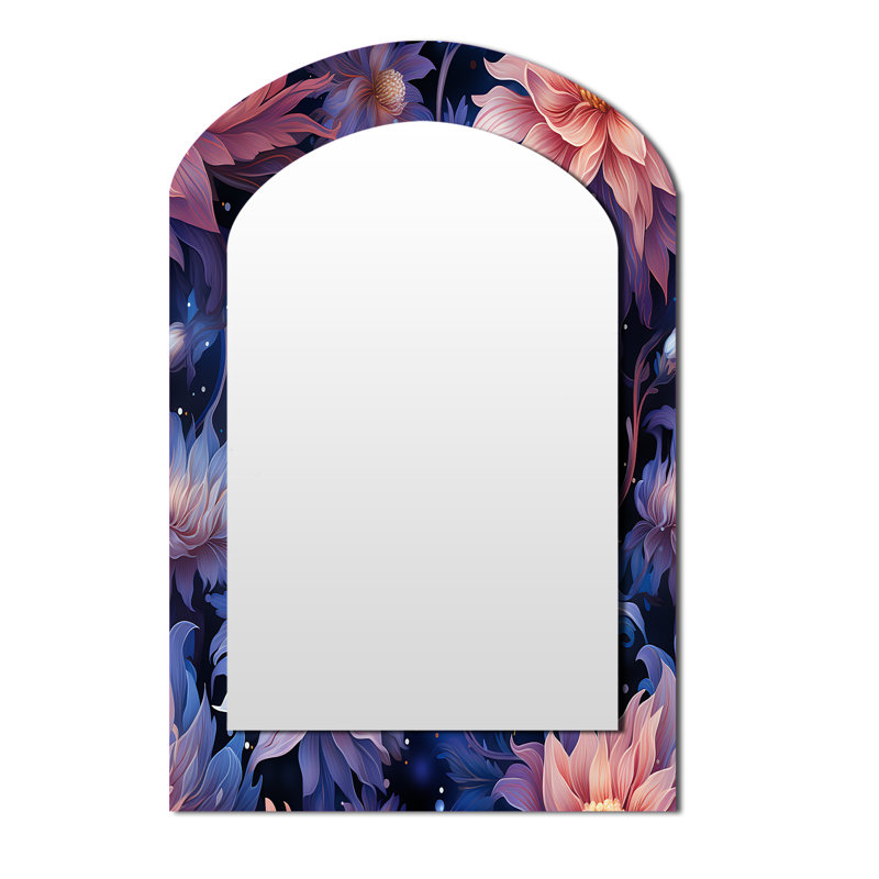 Motif floral de rêves célestes mauves - Miroir décoratif à arche florale sur métal, 43 po x 33 po