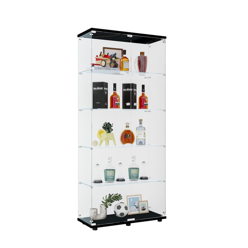 Vitrine vitrée à deux portes avec 5 tablettes, noir, Noir
