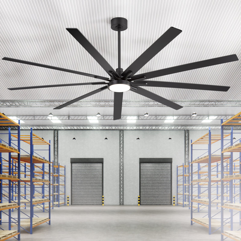 84 Inch Industrial DC Motor Ceiling Fan, Large Ceiling Fan With 8 Reversible Blades, 3 Downrods, 6-Speed Remote Control, Home Or Commercial Ceiling Fans For Porch/Garage/Shop, Black