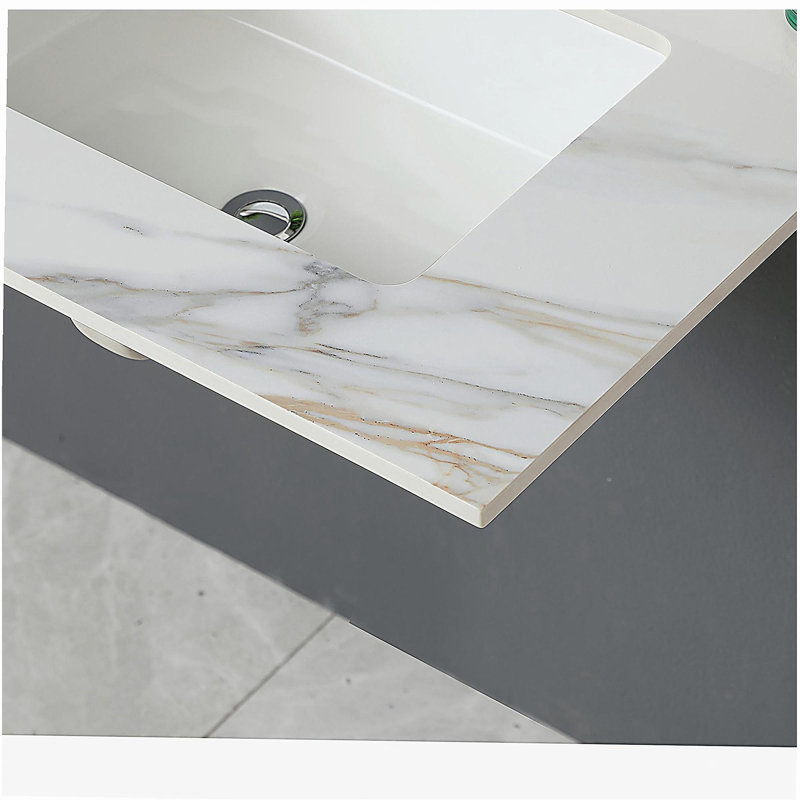 Coiffeuse en marbre de 31 po, coiffeuse de salle de bain avec lavabo rectangulaire intégré et dosseret de 4 po de hauteur
