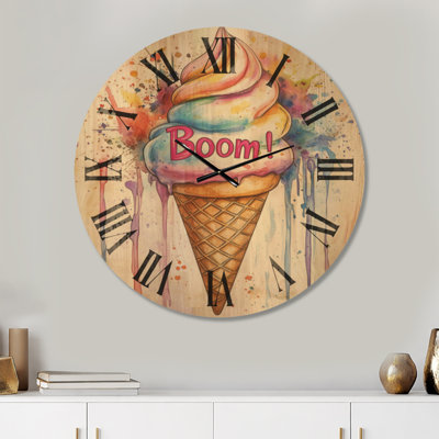 Horloge murale surdimensionnée en bois minimaliste - Cône de glace!