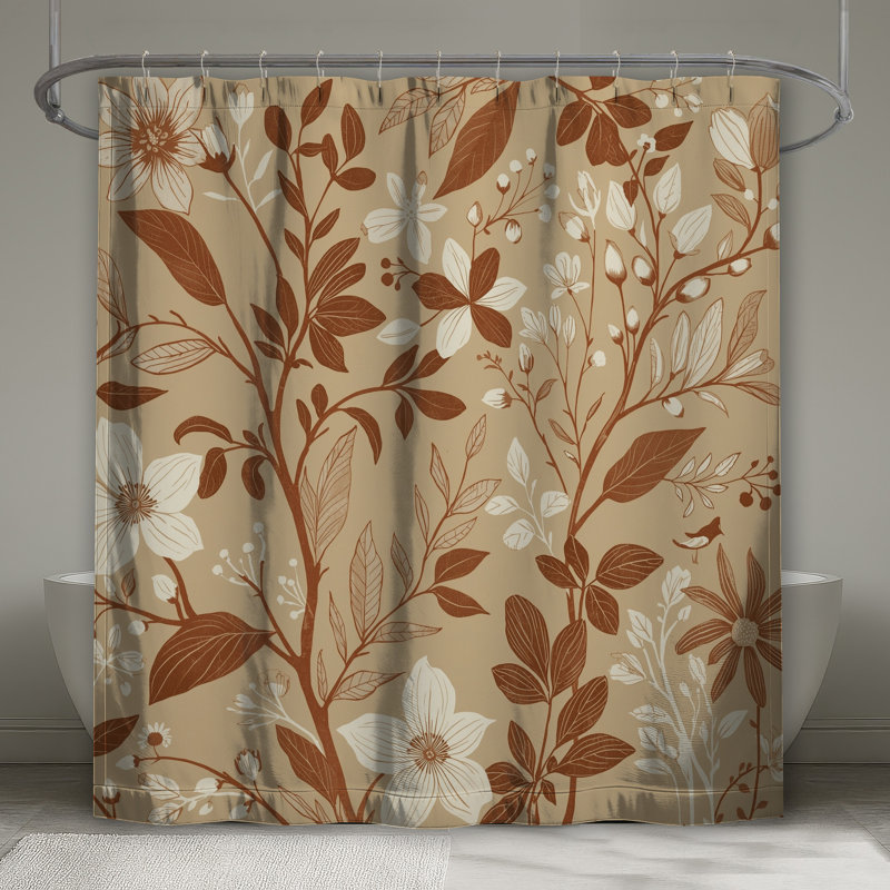 Rideaux de douche à motif floral beige, L 70 po x H 72 po