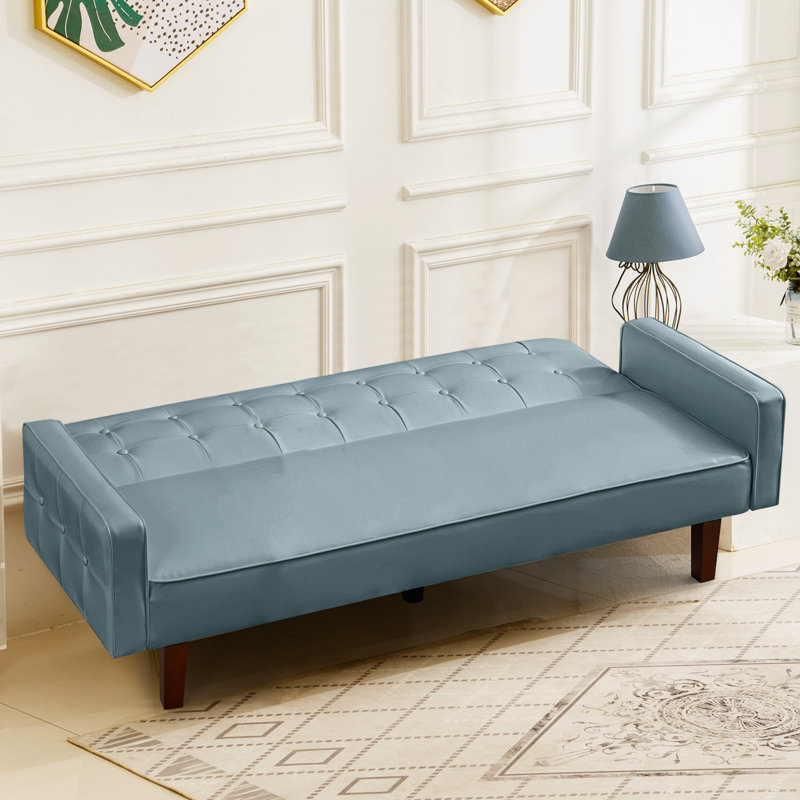 74.4'' Faux Leather Square Arm Sofa Bed, Faux Leather Black, 66.14" W x 28.93" H x 37.79" D