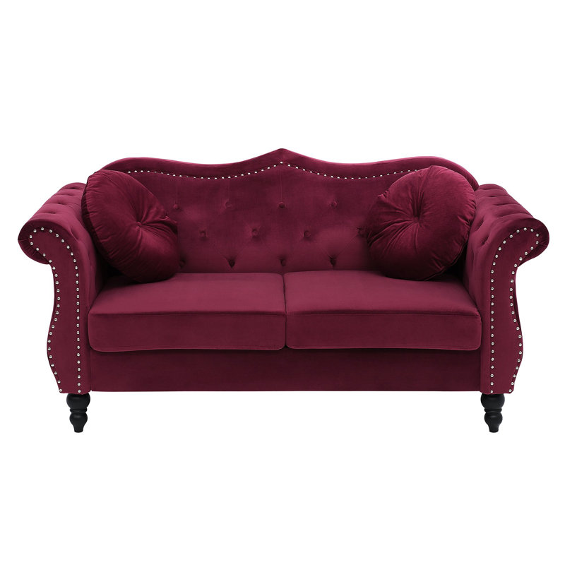 2 Seater Velvet Loveseat, Red