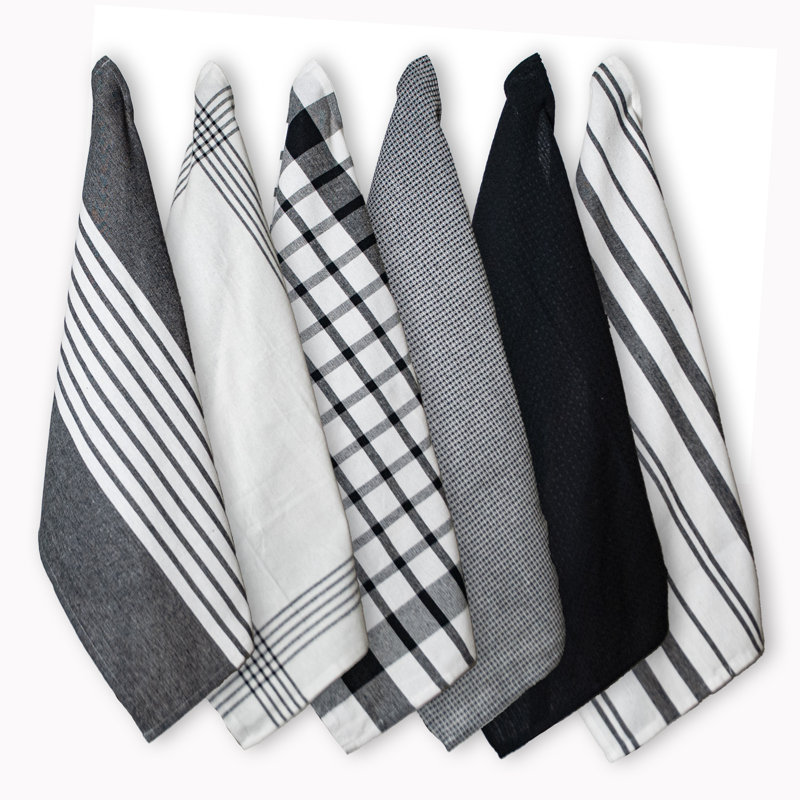 Cotton Stripe Waffle Dish Cloth Kitchen Towel, Black
