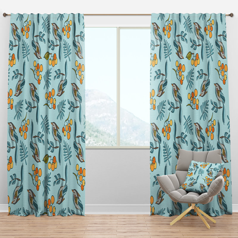 Rideau en velours moderne sans couture avec oiseaux, baies - obscurcissant - 1 panneau, l 52 po x L 84 po