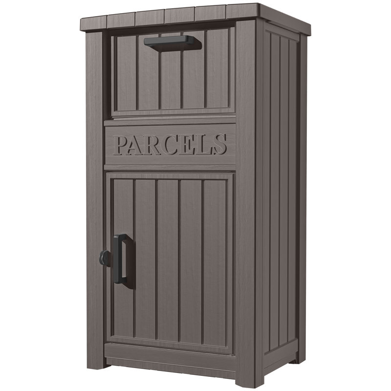 Resin Package Drop Box, Lockable Package Delivery and Outdoor Storage Box, Gray, 43.7" H x 24.2" W x 17.7" D