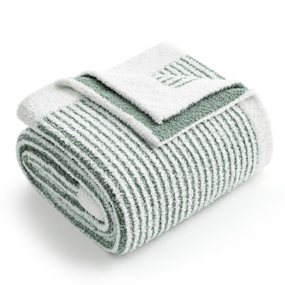 Soft Stripe Knit Throw Blanket Fluffy Reversible Throw 50*60 inches