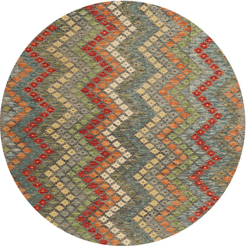 Tapis vert marine / orange Delle, Rond 5 pi