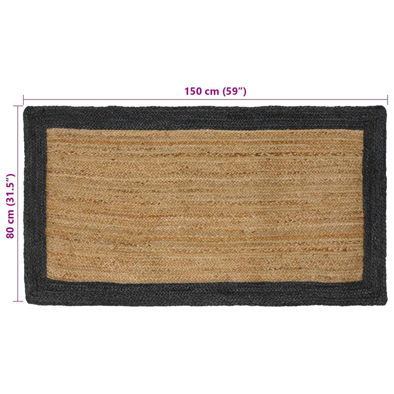 Rectangle Hand Braided Area Rug, Natural/Dark Grey, Rectangle 80cm x 150cm