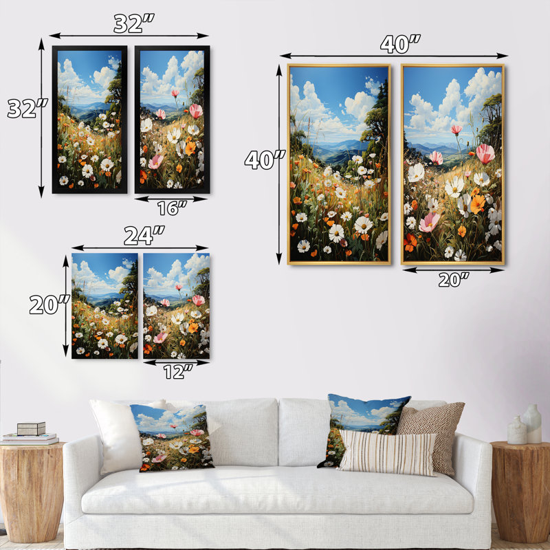 «Wildflowers Wonder Meadow», 2 pièces sur toile, Cadre noir, H 40 po x l 40 po