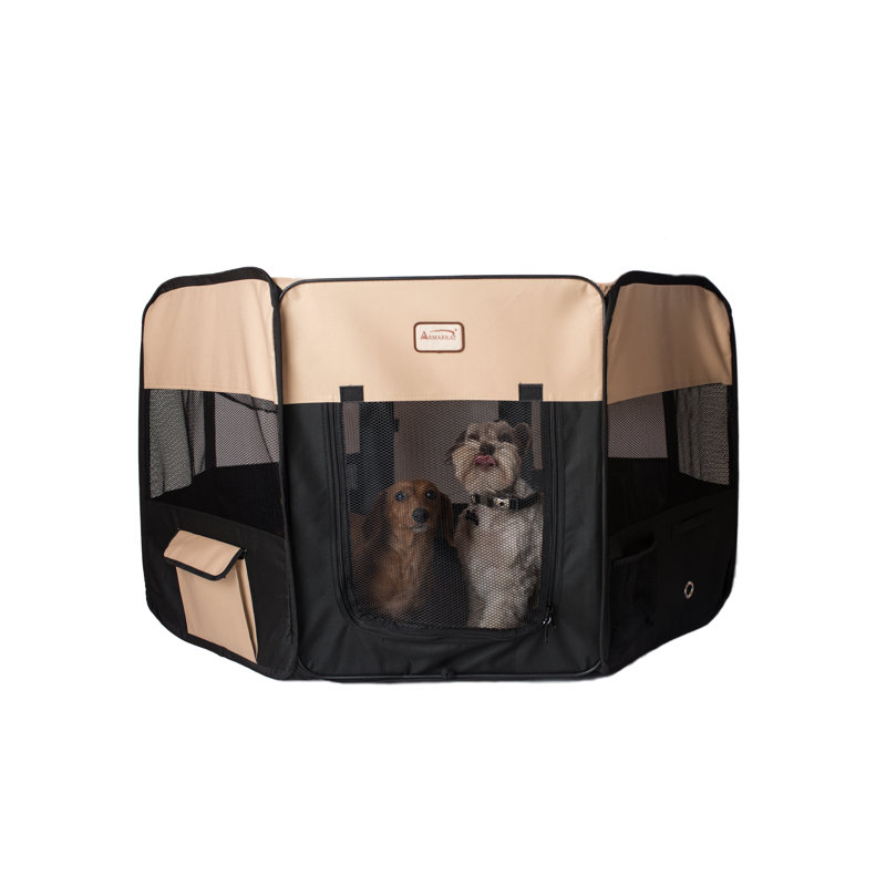 Extra-Large Black and Beige Portable Pet Playpen