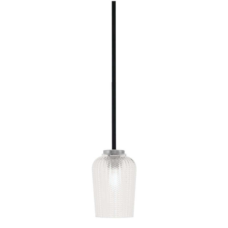 Mini-luminaire suspendu 1 lumière Amarmula, fini noir mat et graphite, verre texturé transparent de 5 po, Clair