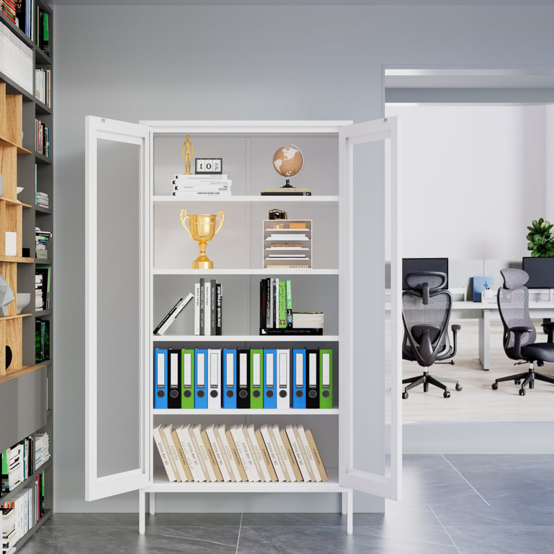 Armoire de rangement en métal de 73 pouces de haut avec 2 portes grillagées en métal (blanc)