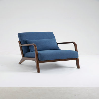 Chaise d'appoint Mid-Century moderne avec structure en bois, chaises de salon rembourrées avec coussin de taille, fauteuil de lecture pour véranda de chambre à coucher - bleu