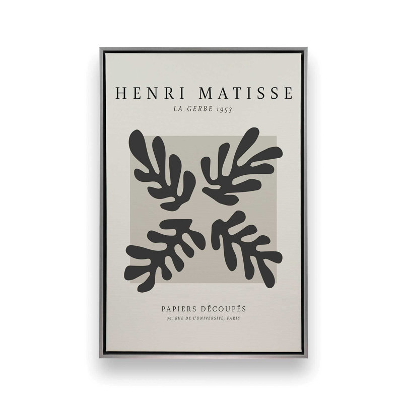 Affiche La Gerbe en noir Matisse, H 48,75 po x l 32,75 po x P 1,75 po, Cadre flottant en chrome poli