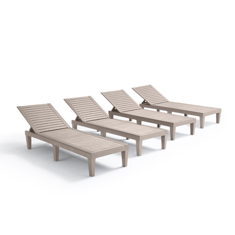 Carrine Waterproof, Lightweight, and Adjustable Outdoor Polyresin Chaise Lounge Chair Set, Sand Beige