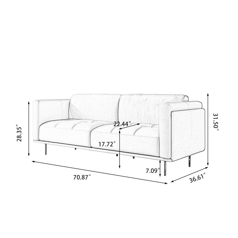 Canapé standard en cuir véritable blanc crème, Blanc crémeux, H 31,5 po x l 70,87 po x P 36,61 po