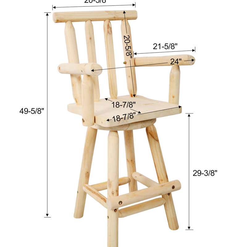 Tabouret de bar rustique avec fonction pivotante à 360 °, bois de sapin, brun, accoudoirs et repose-pieds pour une expérience de siège élégante et décontractée Chaise brune, repose-pieds, restaurant adapté, pub