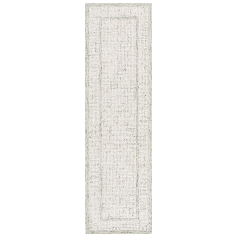 Pine 703 Hand Tufted Wool; Cotton; Latex Geometric Rug in Sage/Ivory, Runner 2'3" x 8'