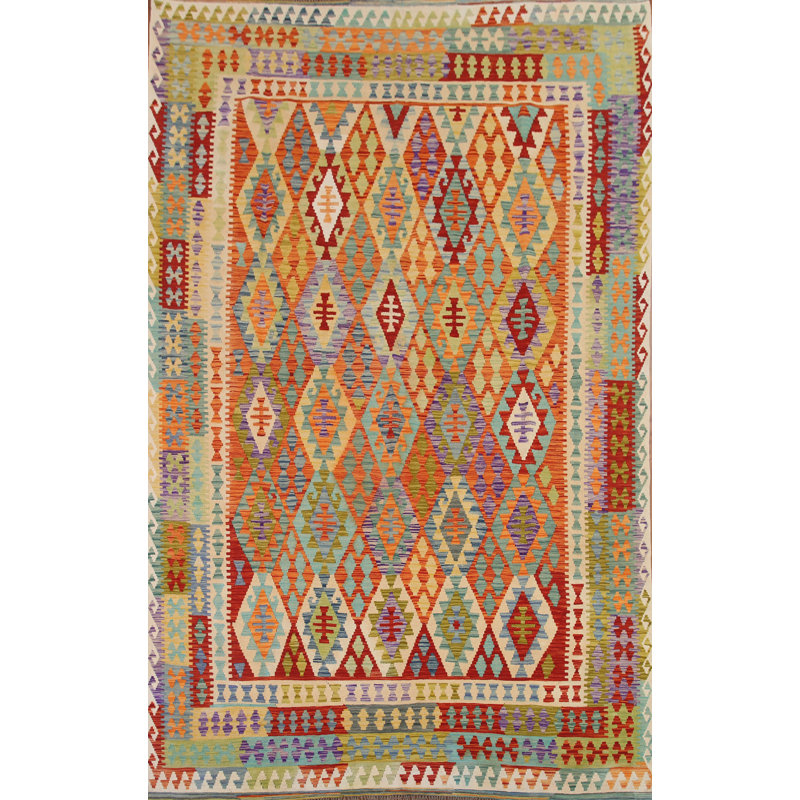 Tapis géométrique en laine Kilim 8 x 11