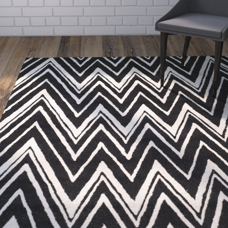 Stephen Chevron Wool Hand Woven Area Rug, Rectangle 122 x 183 cm