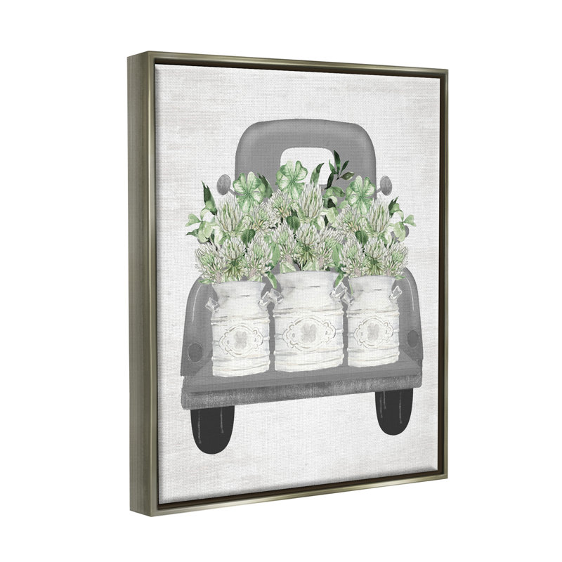 Ba-674-Floater Pickup Truck With Greenery, encadré sur toile par une lettre et une impression, H 31 po x l 25 po x P 1,7 po