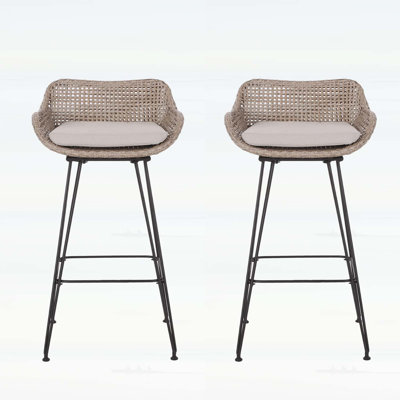 PE Rattan Bar Stool with Cozy Cushions and Durable Metal Hairpin Legs for Outdoor Elegance