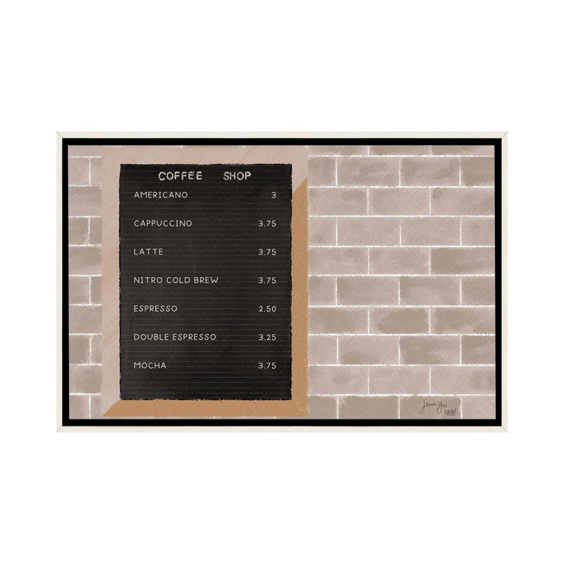 Café menu - reproduction d'art murale - toile encadrée, 40 po x 26 po, Toile avec cadre, Blanc patiné