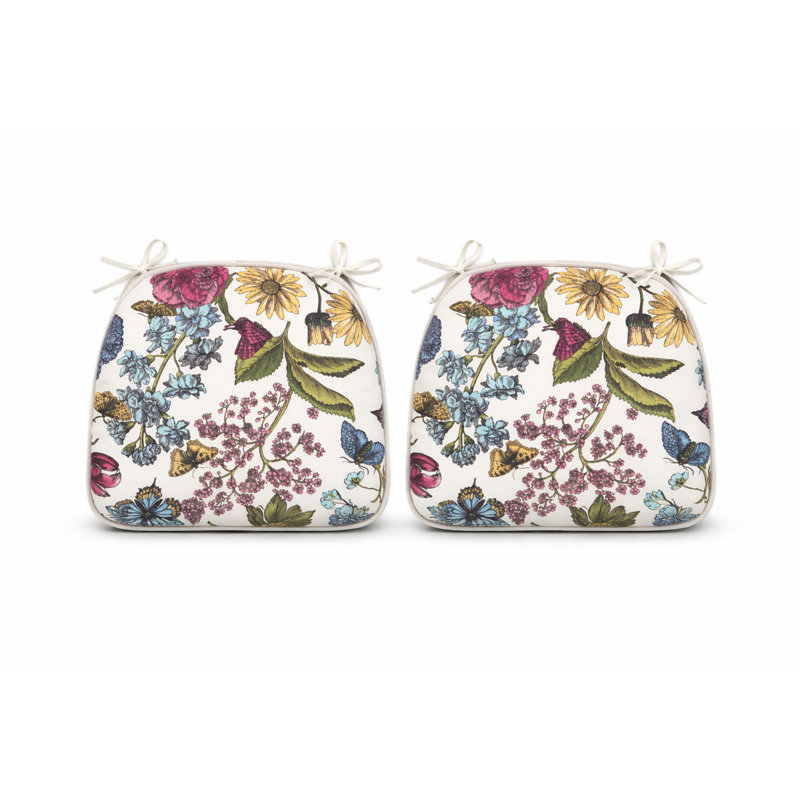 Outdoor Patio Chair Cushions, White/Blue Floral, Polyester