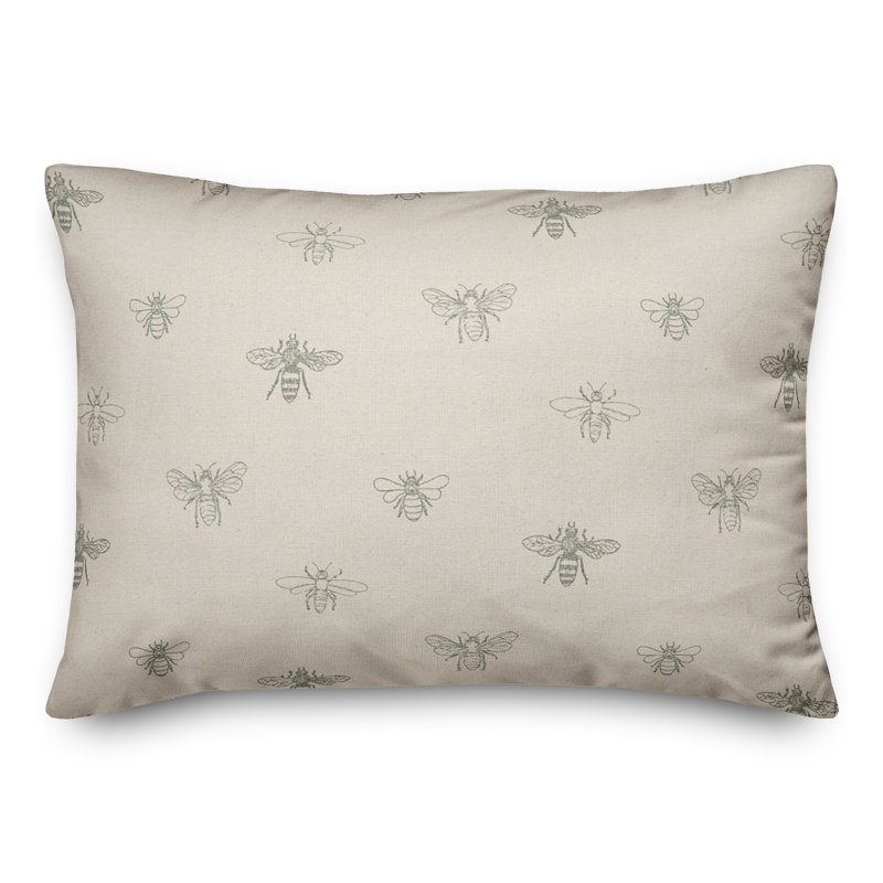 Housse de coussin rectangulaire en polyester / mélange de polyester, Gris / Crème