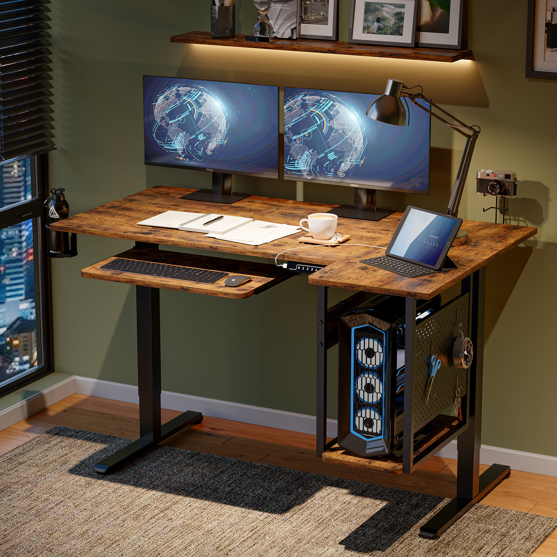 Labelle 57.5'' L-Shaped Standing Desk Adjustable Height , Computer Gaming  Desk with Keyboard Tray