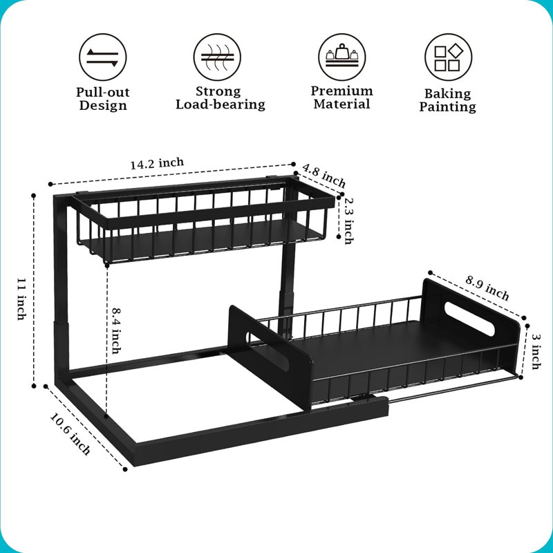 Steel Under Sink Organizer, Matte Black