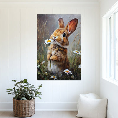 Art mural de lapin de Pâques GUTTATY, décoration murale de photos de lapin de Pâques au printemps, décoration murale de fleurs de lapin et de printemps, impressions de Pâques pour le salon, la chambre à coucher, la chambre d'enfant, la chambre de bébé prête à être suspendue 32 po x 48 po