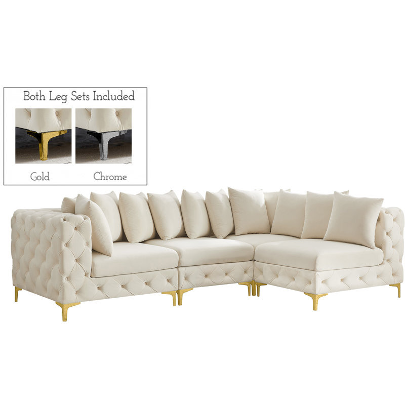 Izara Velvet L-Shaped Sectional Reversible, Cream Velvet