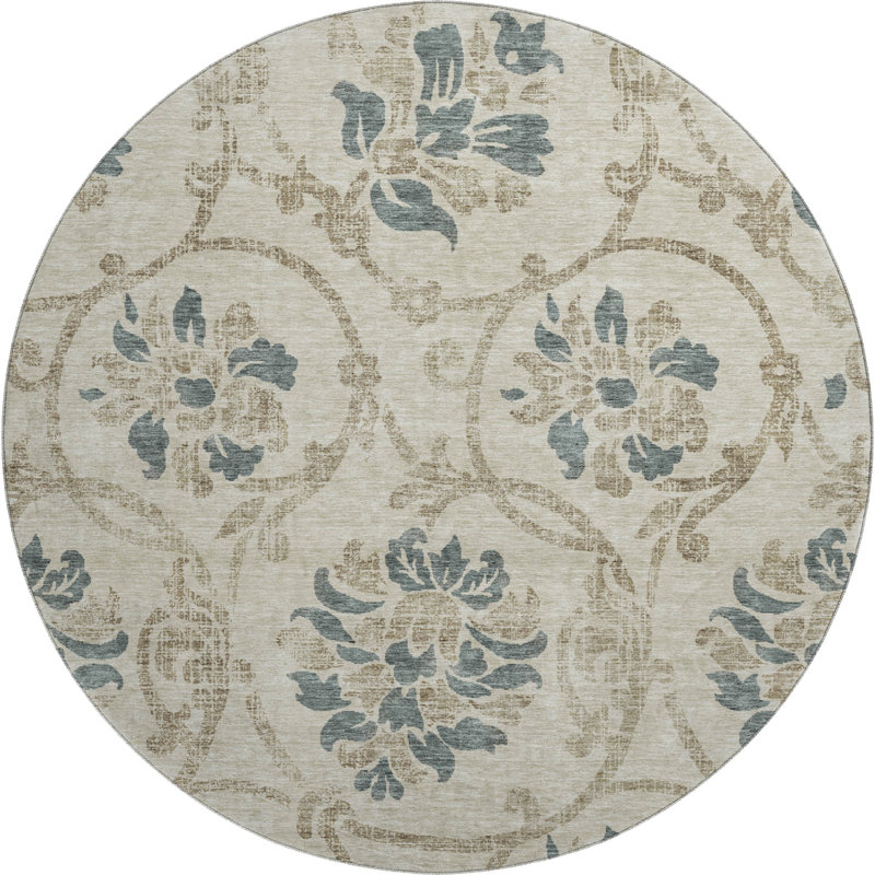 Tapis beige Prisco lavable à la machine de qualité supérieure, Rond 8 pi