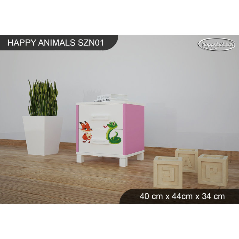 2 Drawer Nightstand, White/Pink