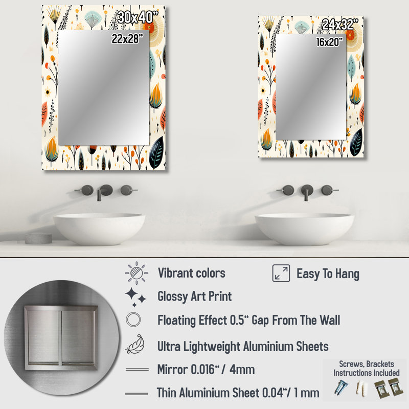Earthy Boho Eclectic Plants - miroir décoratif éclectique, miroir mural Boho, reproduction d'art en métal, 32 po x 24 po