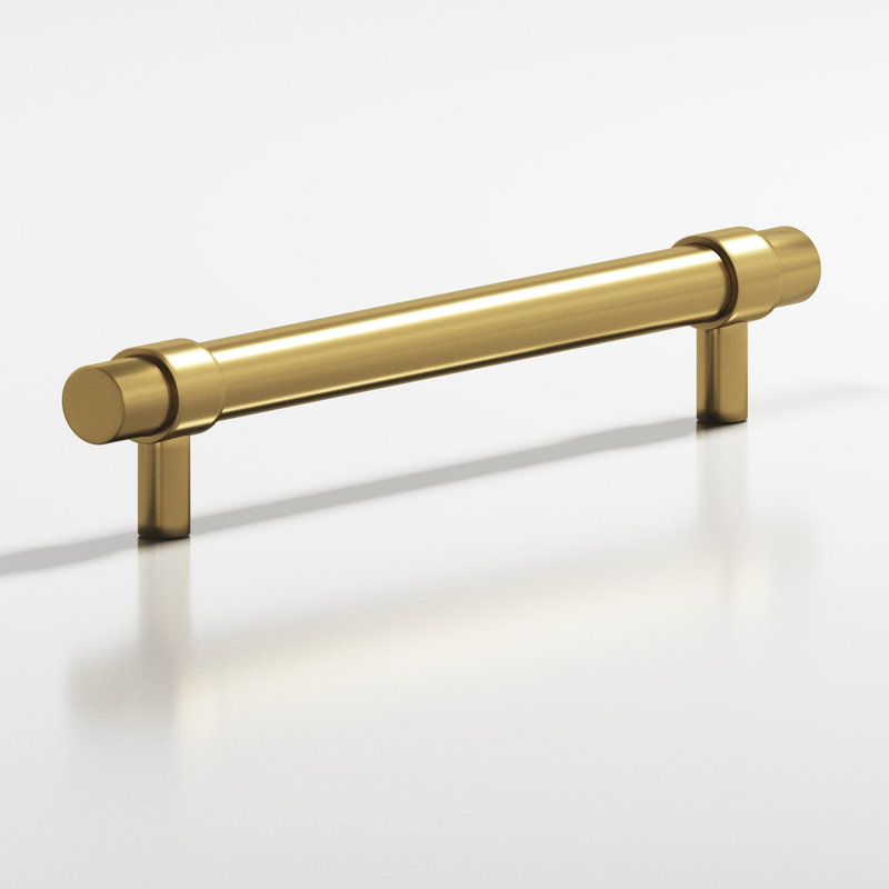 Round Collared Cabinet Pull With Straight Posts, Satin Brass, 8"
