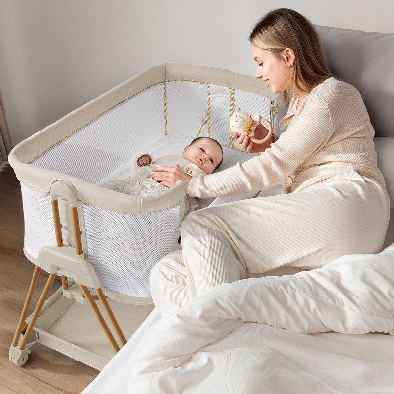 Baby Bassinet Bedside Sleeper with Wheels and Storage Tray , Bartolomeu Bassinet, Yellow