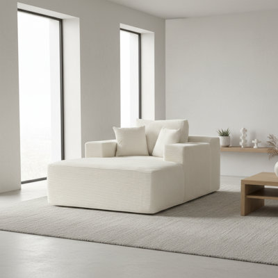 Méridienne convertible d'intérieur - surdimensionné en velours côtelé avec accoudoirs larges et coussins décoratifs, canapé-lit douillet et désossé pour le salon, la chambre à coucher, aucun assemblage requis, beige