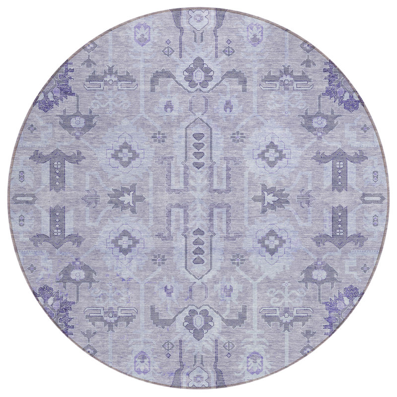 Myda Flatweave Washable Oriental Indoor / Outdoor Rug, Round 8'