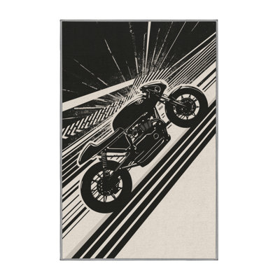 Soft Plush Eckart Cafe Racer Motorcycle Retro Geometric Area Rug in Brown – Gray Binding