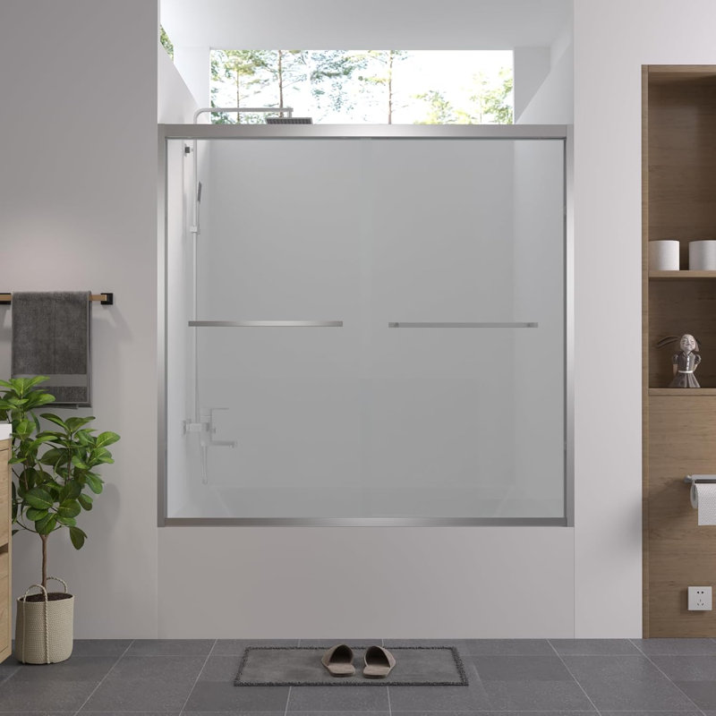 Shower Door, 56-60“ X 58” Aluminum Frame Double Sliding Bathtub Shower Door, Premium 1/4" (6mm) Clear Tempered Glass With Chrome Finished, Ansi And Sgcc Certified
