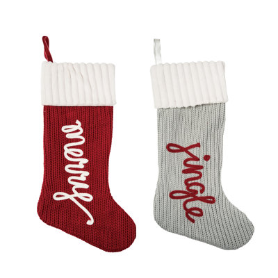 Fabric Knit Jingle/Merry Stocking Set of 2 Christmas Home Decorations