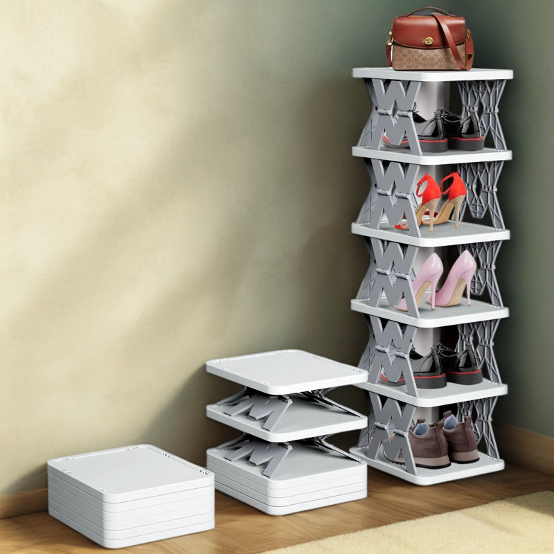 Range-chaussures pliable, étagère à chaussures verticale peu encombrante pour vestibule, porte d'entrée avant, chambre à coucher, aucun assemblage requis, conception empilable réglable